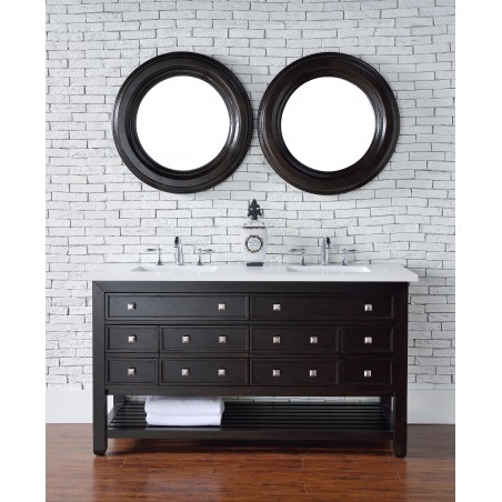 "Vancouver 60"" Cerused Espresso Oak Double Vanity with Snow White Quartz Top"