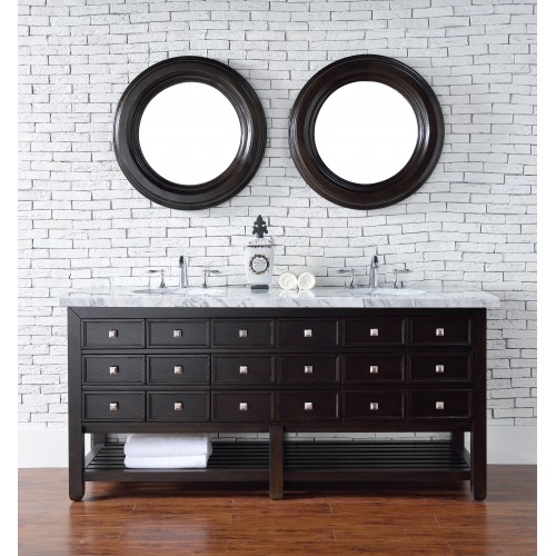 "Vancouver 72"" Cerused Espresso Oak Double Vanity with Absolute Black Polished Stone Top"