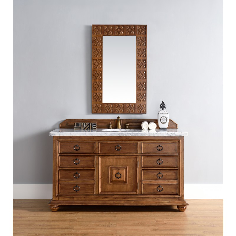 "Mykonos 60"" Cinnamon Single Vanity w/ Drawers with Black Rustic Stone Top"