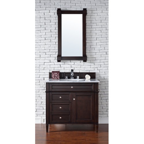 "Brittany 36"" Burnished Mahogany Single Vanity with Absolute Black Polished Stone Top"