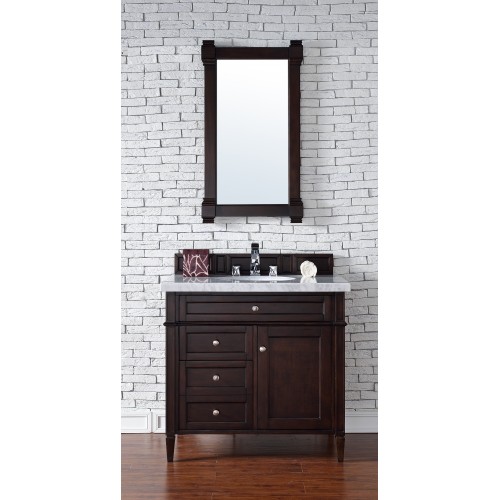 "Brittany 36"" Burnished Mahogany Single Vanity with Absolute Black Rustic Stone Top"