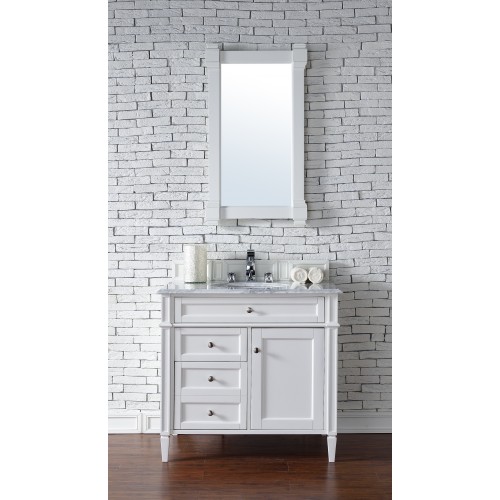 "Brittany 36"" Cottage White Single Vanity with Absolute Black Polished Stone Top"