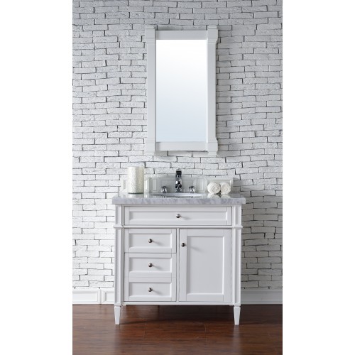 "Brittany 36"" Cottage White Single Vanity with Absolute Black Rustic Stone Top"