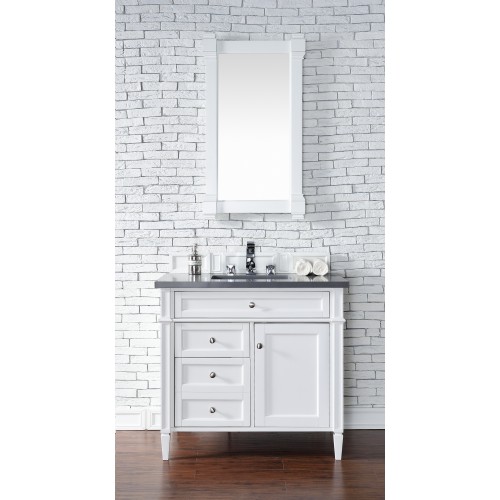 "Brittany 36"" Cottage White Single Vanity with Shadow Gray Quartz Top"