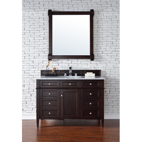 "Brittany 48"" Burnished Mahogany Single Vanity with Absolute Black Polished Stone Top"