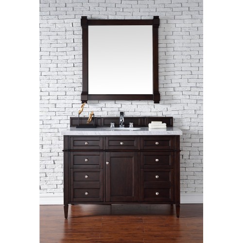 "Brittany 48"" Burnished Mahogany Single Vanity with Absolute Black Rustic Stone Top"