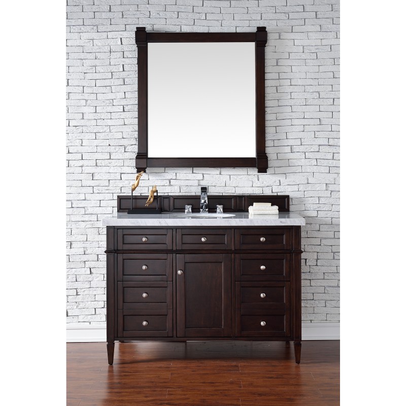 "Brittany 48"" Burnished Mahogany Single Vanity with Absolute Black Rustic Stone Top"