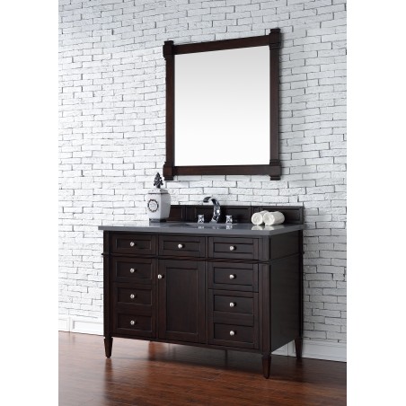 "Brittany 48"" Burnished Mahogany Single Vanity with Shadow Gray Quartz Top"