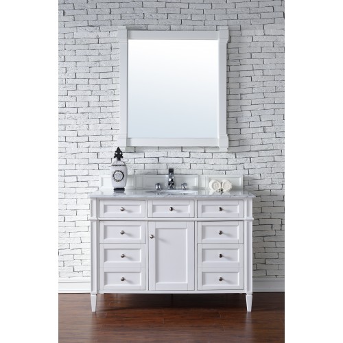 "Brittany 48"" Cottage White Single Vanity with Absolute Black Polished Stone Top"