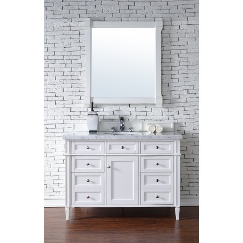 "Brittany 48"" Cottage White Single Vanity with Absolute Black Rustic Stone Top"