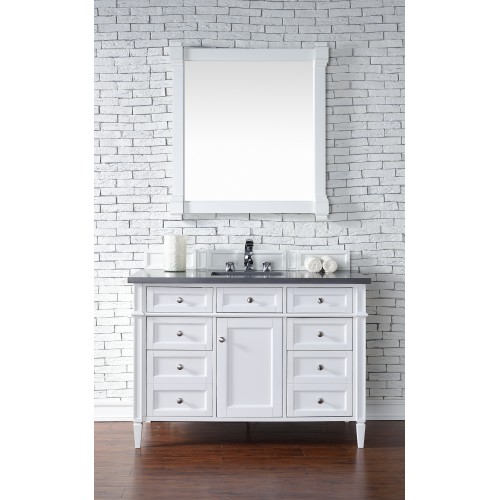 "Brittany 48"" Cottage White Single Vanity with Shadow Gray Quartz Top"