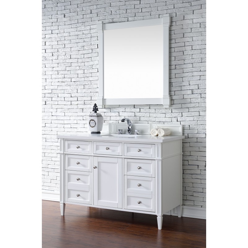 "Brittany 48"" Cottage White Single Vanity with Snow White Quartz Top"