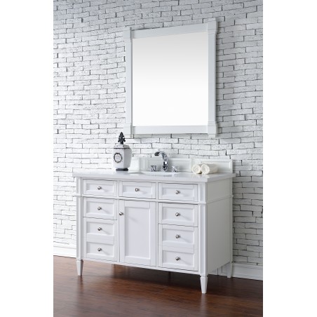 "Brittany 48"" Cottage White Single Vanity with Snow White Quartz Top"