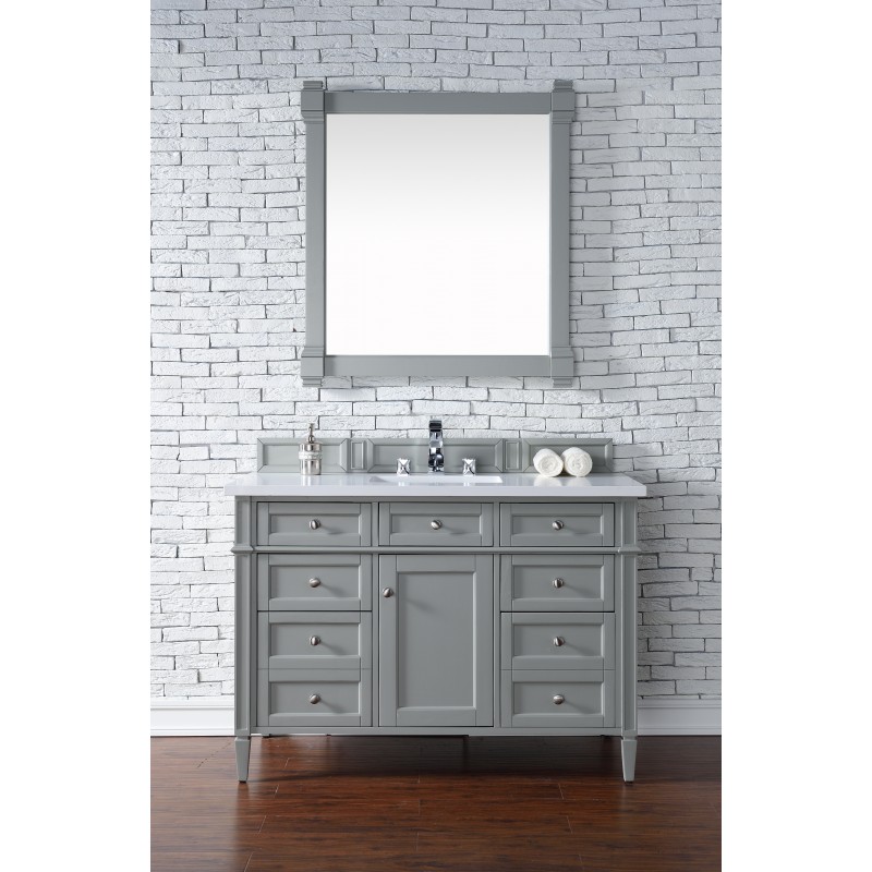 "Brittany 48"" Urban Gray Single Vanity with Snow White Quartz Top"