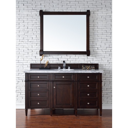 "Brittany 60"" Burnished Mahogany Single Vanity with Absolute Black Rustic Stone Top"