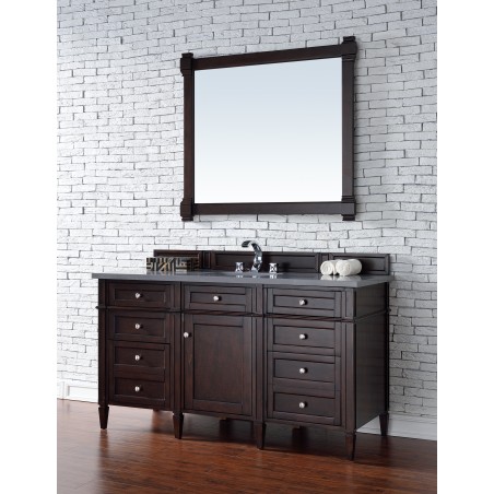 "Brittany 60"" Burnished Mahogany Single Vanity with Shadow Gray Quartz Top"