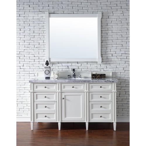 "Brittany 60"" Cottage White Single Vanity with Absolute Black Rustic Stone Top"