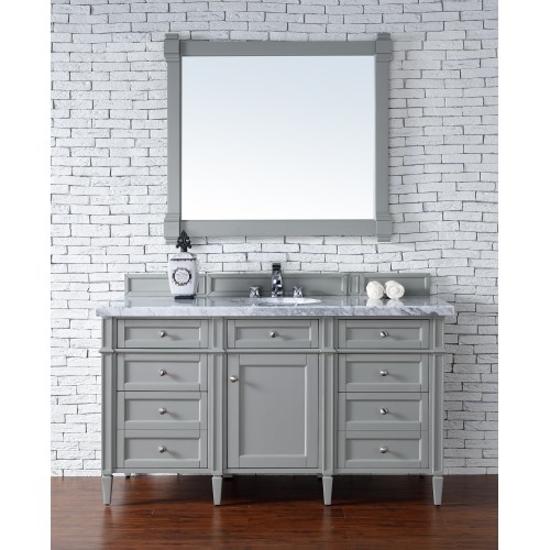 "Brittany 60"" Urban Gray Single Vanity with Absolute Black Rustic Stone Top"