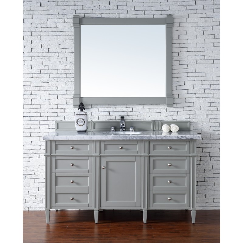 "Brittany 60"" Urban Gray Single Vanity with Absolute Black Rustic Stone Top"