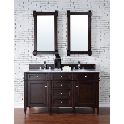 "Brittany 60"" Burnished Mahogany Double Vanity with Absolute Black Rustic Stone Top"