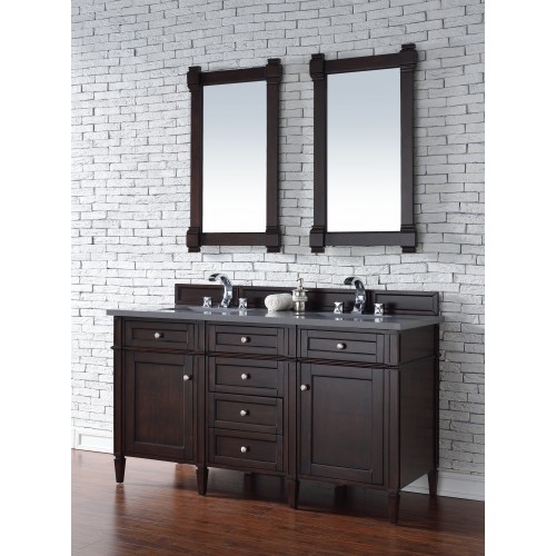 "Brittany 60"" Burnished Mahogany Double Vanity with Shadow Gray Quartz Top"
