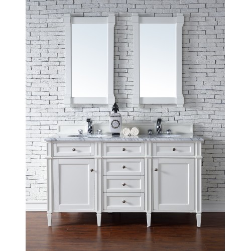 "Brittany 60"" Cottage White Double Vanity with Absolute Black Rustic Stone Top"