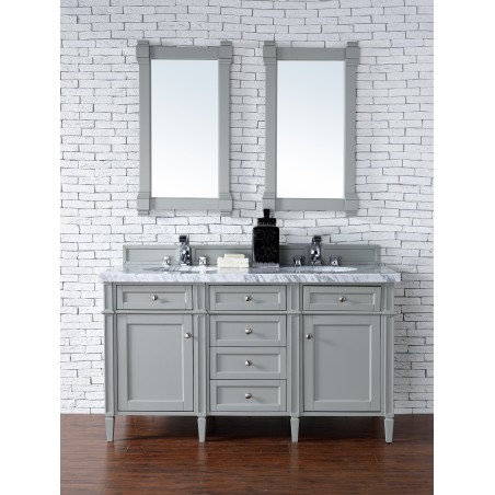 "Brittany 60"" Urban Gray Double Vanity with Absolute Black Rustic Stone Top"