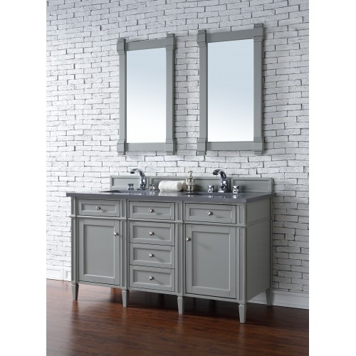 "Brittany 60"" Urban Gray Double Vanity with Shadow Gray Quartz Top"