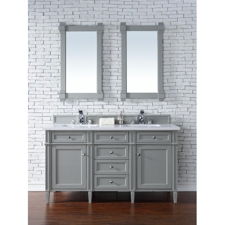 "Brittany 60"" Urban Gray Double Vanity with Snow White Quartz Top"