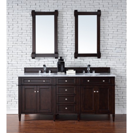 "Brittany 72"" Burnished Mahogany Double Vanity with Absolute Black Polished Stone Top"