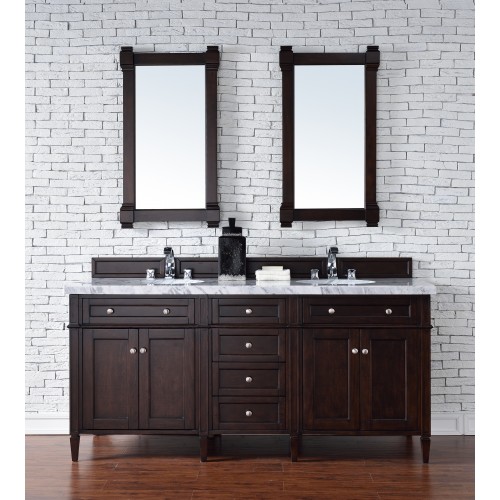 "Brittany 72"" Burnished Mahogany Double Vanity with Absolute Black Polished Stone Top"