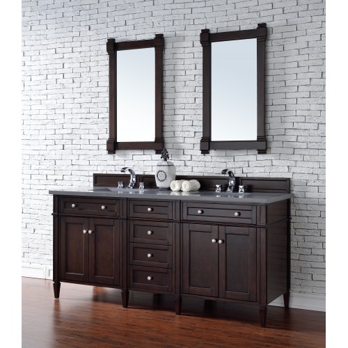 "Brittany 72"" Burnished Mahogany Double Vanity with Shadow Gray Quartz Top"