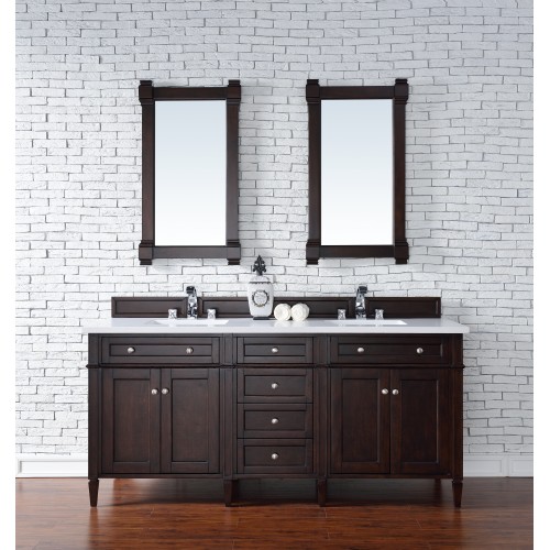 "Brittany 72"" Burnished Mahogany Double Vanity with Snow White Quartz Top"