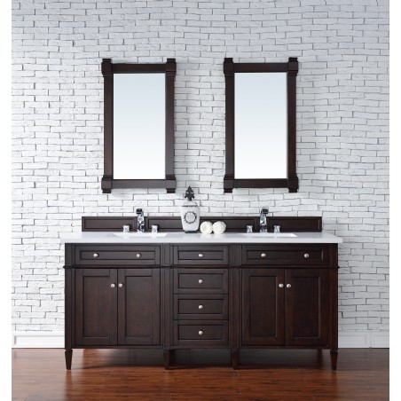 "Brittany 72"" Burnished Mahogany Double Vanity with Snow White Quartz Top"