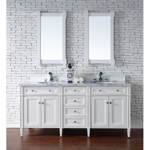 "Brittany 72"" Cottage White Double Vanity with Absolute Black Polished Stone Top"