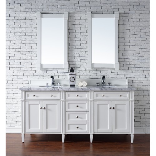 "Brittany 72"" Cottage White Double Vanity with Absolute Black Polished Stone Top"