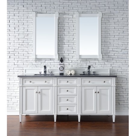 "Brittany 72"" Cottage White Double Vanity with Shadow Gray Quartz Top"