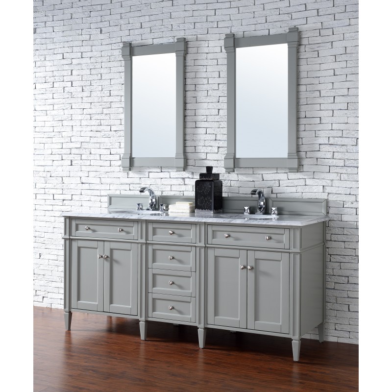 "Brittany 72"" Urban Gray Double Vanity with Absolute Black Polished Stone Top"