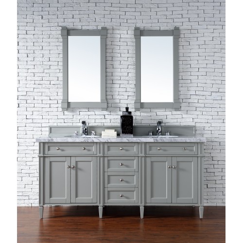 "Brittany 72"" Urban Gray Double Vanity with Absolute Black Polished Stone Top"