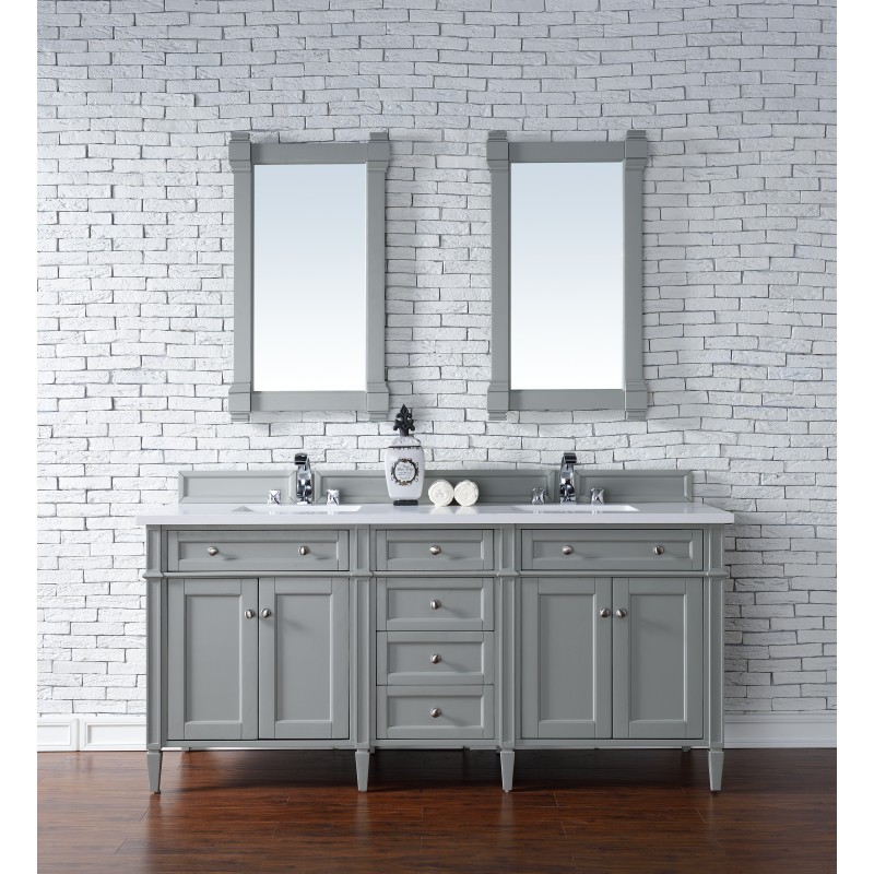 "Brittany 72"" Urban Gray Double Vanity with Snow White Quartz Top"