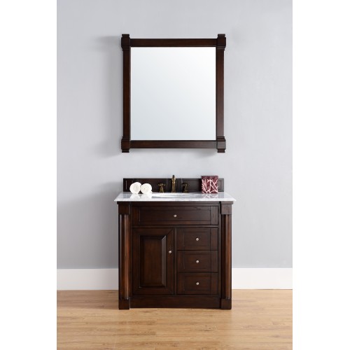 "New Haven 36"" Burnished Mahogany Single Vanity with Absolute Black Polished Stone Top"