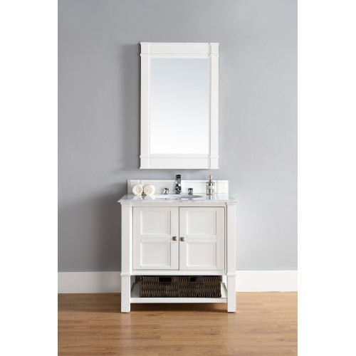 "Madison 36"" Cottage White Single Vanity with Absolute Black Polished Stone Top"
