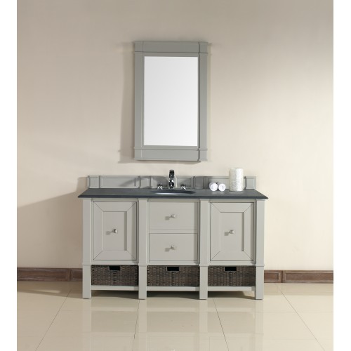 "Madison 60"" Dove Gray Double Vanity with Absolute Black Rustic Stone Top"