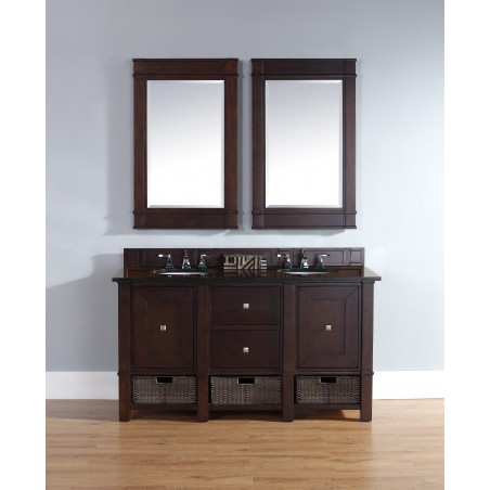 "Madison 60"" Burnished Mahogany Single Vanity with Absolute Black Polished Stone Top"