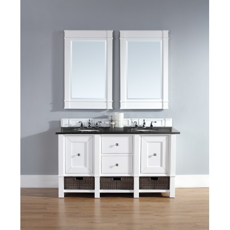 "Madison 60"" Cottage White Single Vanity with Absolute Black Polished Stone Top"