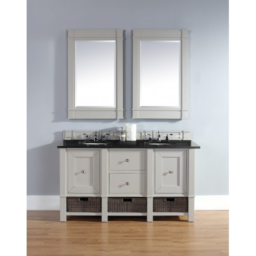 "Madison 60"" Dove Gray Single Vanity with Absolute Black Polished Stone Top"