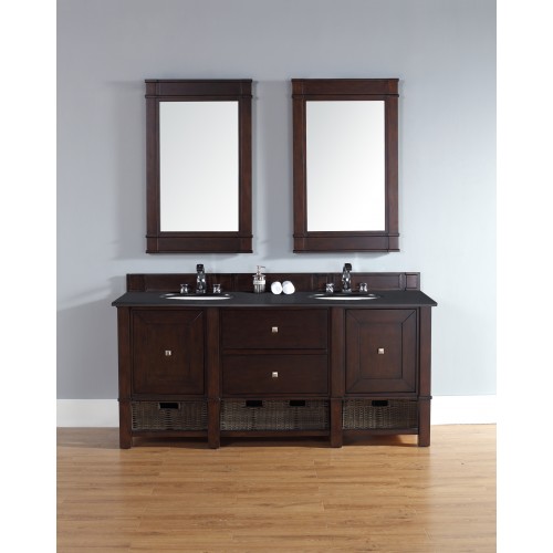 "Madison 72"" Burnished Mahogany Double Vanity with Absolute Black Polished Stone Top"