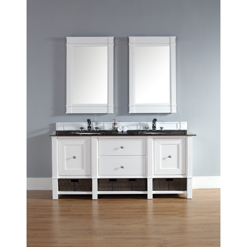 "Madison 72"" Cottage White Double Vanity with Absolute Black Polished Stone Top"