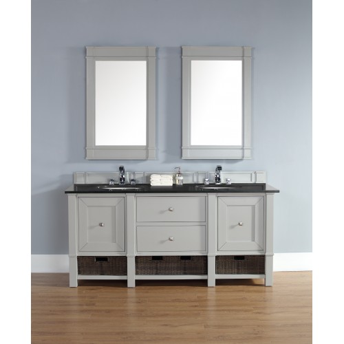 "Madison 72"" Dove Gray Double Vanity with Absolute Black Polished Stone Top"