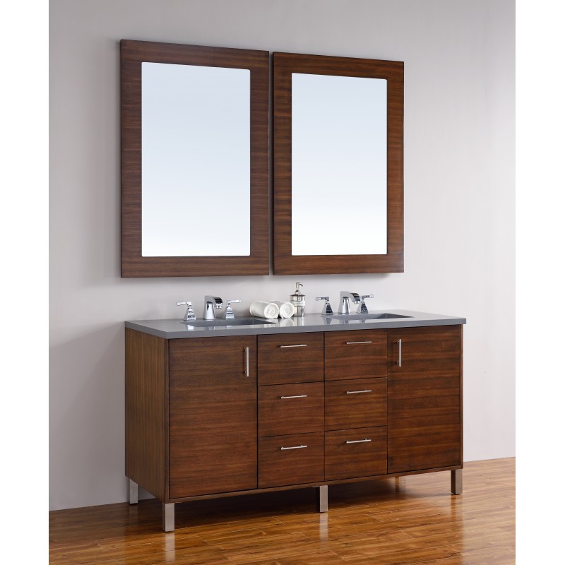 "Metropolitan 60"" American Walnut Double Vanity with Shadow Gray Quartz Top"